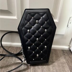 Hot Topic Black Quilted Coffin Crossbody with Skull Studs